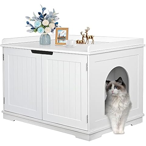 Pet Republic Hidden Cat Litter Box Enclosure Cat Litter Box Furniture Cat Washroom Cat House Table Nightstand (White) Cover