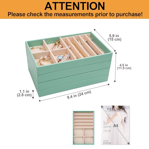 Image of ProCase Stackable Jewelry Organizer Trays for Drawers, Jewelry Drawer Inserts Container Display Case Storage for Earring Necklace Rings Bracelet with Removable Dividers -Mint, 4 Layers