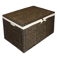 Wicker Storage Trunk,Seagrass Trunk Organizer with Removable Lid, No Hinges,Wicker Toy Chest with Removable Liner,Large Blanket Storage