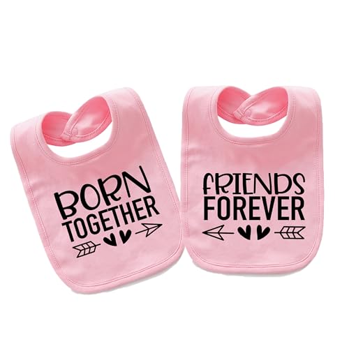 Image of AOUYOA Baby Twins Bibs Best Friends Newborn Baby Bibs Cute Toddler Bibs Set For Unisex Boys Girls(pink)