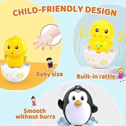 Image of Roly Poly Push and Shake Baby Tumbler Toys 2 Pcs Set Penguin Chick Bunny Wobbler Self-Balancing Rattle Educational Sensory Development Toys for Infants and Toddlers