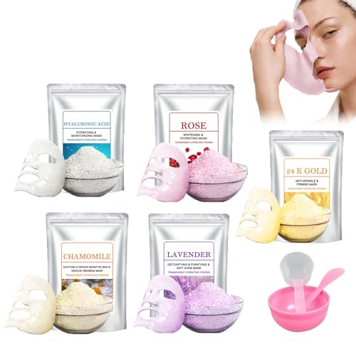 5 Piezas Con Tazón Para Mezclar, Mascarilla Hidratante Y Nutritiva, Gel Máscara Exfoliante Para Hidratar, Polvo Para Mascarilla Facial Profesional, Y Alisar Arrugas La Piel - 5 Sabores (B)