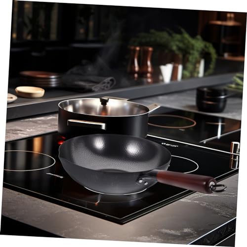 Wok de hierro fundido con mango de madera resistente miniatura 4