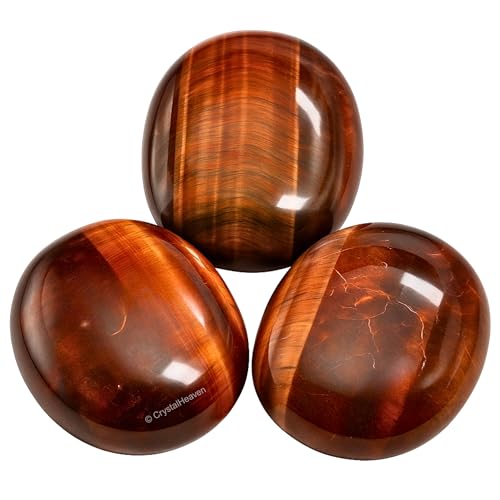 Image of Crystal Heaven Certified Red Tiger Eye Palm Pebbles Stones For Anxiety Stress Relief Massage-Aaa Grade Original Healing Gemstone Agate Palm Stone For Yoga Meditation Spiritual Reiki Feng Shui