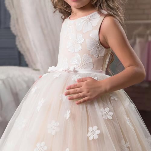 Flower Girl Dress Floral Applique First Communion Dress Tulle Pageant Dresses Girls Birthday Party Ball Gown4