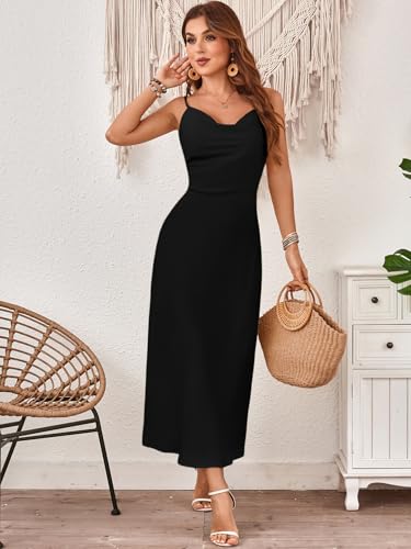 Image of Floerns Women's Leopard Print Draped Collar Spaghetti Strap Cami Long Dress