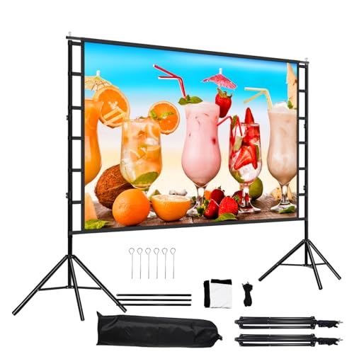 lejiada 100 Inch Outdoor Projector Screen with One-Piece Telescopic Stand, Wrinkle-Resistant 4K HD...