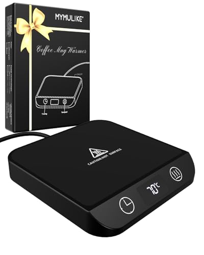 MYMULIKE Calentador de tazas de café, calentador de tazas para escritorio, con 6 temperaturas (45 ℃ a 70 ℃, pantalla LED, calentador de tazas de café y temporizador de 1 a 12 horas, sombrero de coche