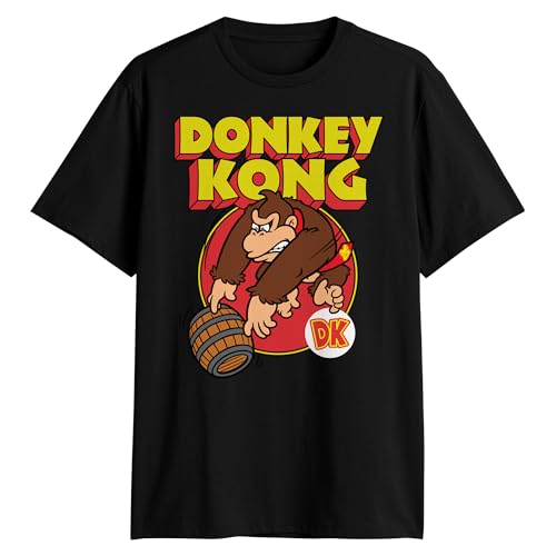 Nintendo Donkey Kong Barrel Throw Adult T-Shirt, Black, Large