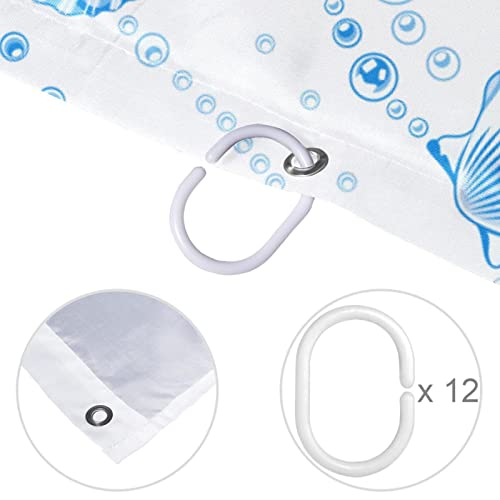 Rideau de douche coquillages imperméable et ses crochets de fixation - 5