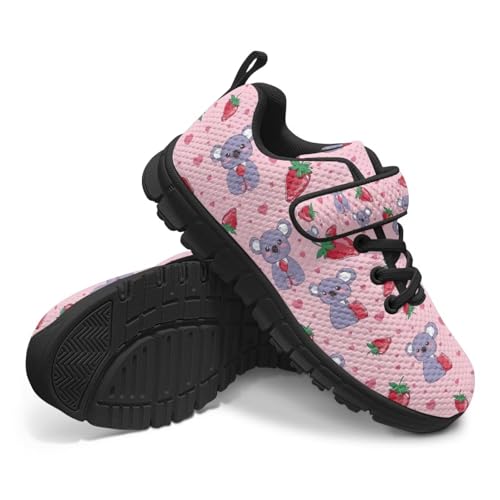 Little Kid Tennis Shoes Slip On Boys Girls Sneakers Casual Running Shoes Woven Breathable with Soft Soled Sports Hook-Loop Outdoor Shoes Koala Strawberry Pattern4