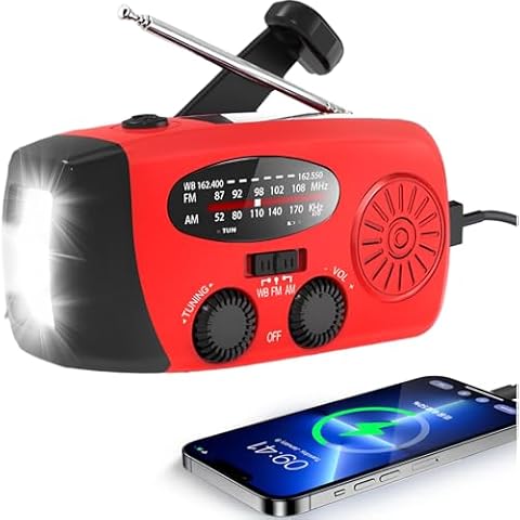 Solar Hand Crank Emergency Weather Radio,NOAA/AM/FM Portable Radio with 3 LED Flashlight 2000mAh Power Bank Cellphone Charger Cover