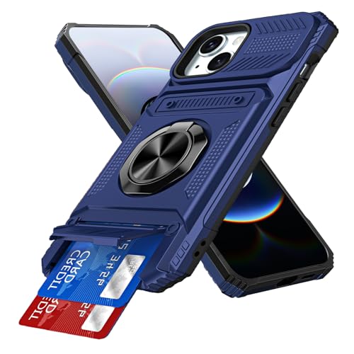 Coque iPhone 15 porte-carte bleu antichoc protection intégrale