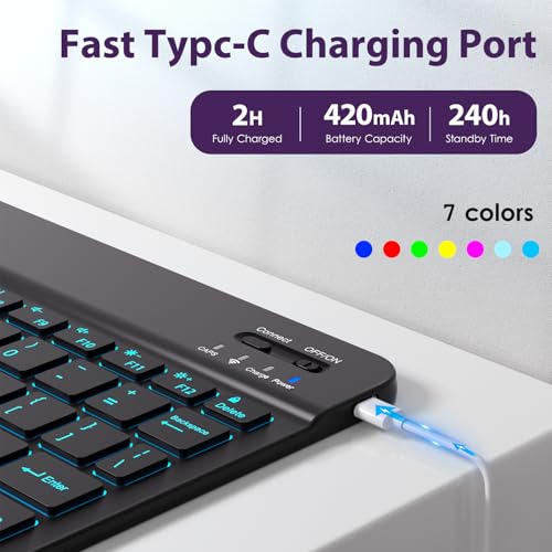 Image of DTTO Keyboard Case for iPad Air 11 Inch M4 /M3 /M2 2026 /2025 /2024, iPad Air 5th /4th Gen 10.9-Inch, 7 Colors Backlit Wireless Detachable Folio Keyboard Cover with Pencil Holder & Pocket, Dark Purple