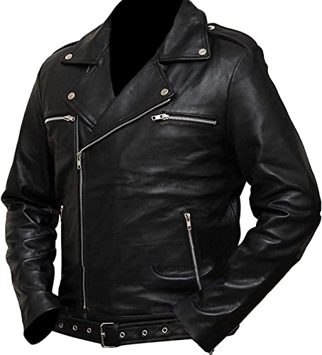 Negan Jacket Black Leather Motorcycle Jacket Brando Biker Style Real Leather2