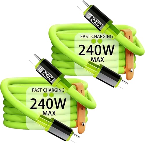 Image of [2-Pack, 5 ft] 240W USB C to C Cable for iPhone 17 Charger Fast Charging Cable Flexible Silicone Type C E-Marker Charger Cord [Neon Green]