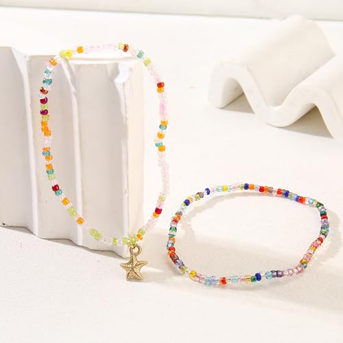 Image of Beaded Anklets for Women Handmade Boho Beaded Ankle Bracelets Colorful Beads Foot Anklets for Women