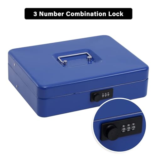 Image of xydled Cash Box with Combination Lock, Metal Money Safe Storage box, Blue