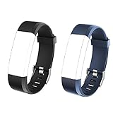 Eve L 2 Ersatzbänder Verstellbare Zubehörbänder mit Gürtelschnalle Wasserabstoßend Geeignet für Fitness Armband Uhr ID115Plus HR Pulsuhren Nicht für ID 115 ID115U ID103, Blau + Schwarz