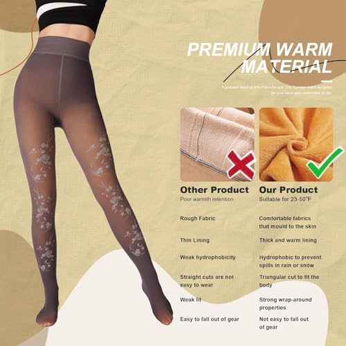 Women Fleece Lined Tights,Fishnets Patterned Fake Translucent Warm High Waisted Pantyhose Sheer thick Winter Tights4