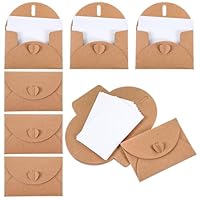 Piriuuo 25 Stück Mini Briefumschläge, Kraftpapier Umschläge mit 25 Blanko Karten 10.5 * 7cm Kleine Briefumschläge mit Herz Verschluss Mini Briefumschlägefür DIY Dankeskarte Geschenkkarten Weihnachten
