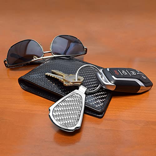Real Silver Dome Carbon Fiber Chrome Metal Teardrop Key Chain Official Licensed for Cadillac Crest Logo3