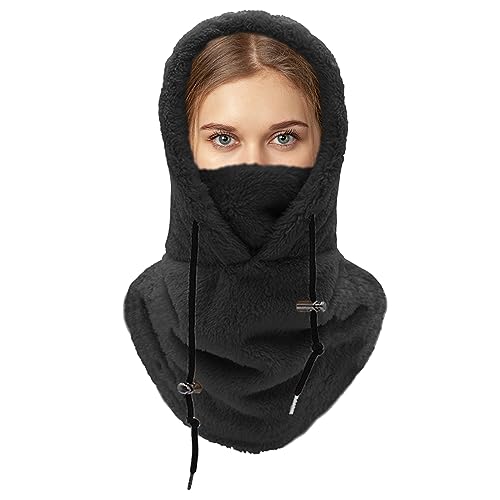 Windproof Thermal Fleece Hood Winter Hat -Ski Mask & Cycling Face Covering for Men Women in Cold Weather Outdoor Sports (CA/US, Alpha, One Size, Black)