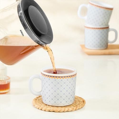 Image of Larah by BOROSIL 180ml x 6pc Opalware Kosmia Tea /Coffee Mug Set, Microwave & Dishwasher Safe Embossed Design Crockery Set Ideal for Daily Use & Gifting