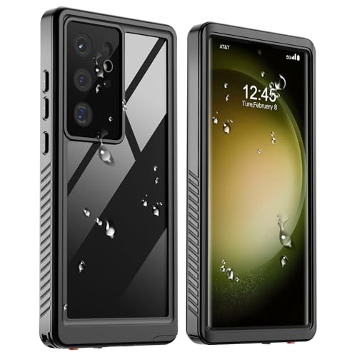 zapica Designed for Waterproof Samsung Galaxy S23 Ultra Case Built-in Camera & Screen Protector [IP68 Waterproof] [Military Drop Proof] Full Body Protective Cover for Galaxy S23 Ultra Black/Clear