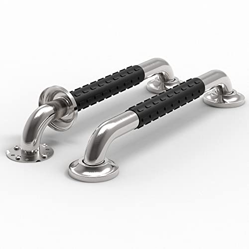 Ameriluck 2-Pack 16 Inches Designer Bath Grab Bar With Anti-Slip Rubber Grip, Ada Compliant Supports 500Lbs, Brushed Nickel #TOP1