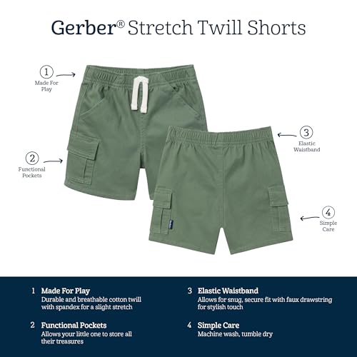 Gerber Toddler Boys' Cargo Shorts, Green, 12 Months - image 6