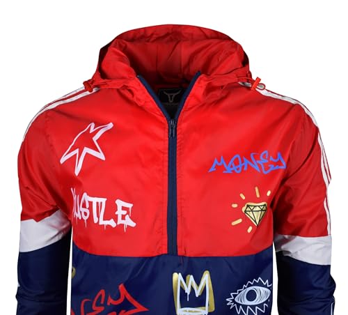 Image of SCREENSHOT Mens Streetwear Windbreaker Jacket - Lightweight Graphic Hoodie, Graffiti Hip Hop Urban Fashion Pullover Top