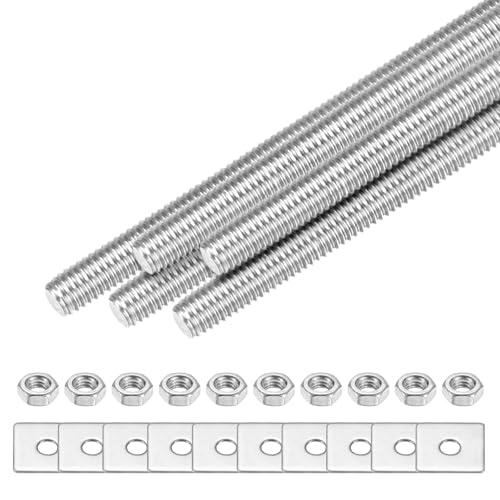 M METERXITY 5-Set Fully Threaded Rod, M3x100mm 304 Stainless Steel Right Hand Thread Bar Studs with Nuts and Washers for Furniture Anchor Bolts/Clamps/U-Bolts, Metric Threaded Screw