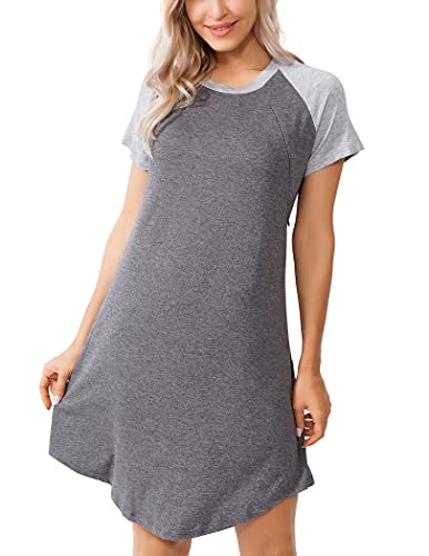 Womear Women's Nursing / Maternity / Labor Nightgown Short Sleeve Hospital Delivery Gown Zip Breastfeeding Sleepwear Grey-Light Grey L #TOP2