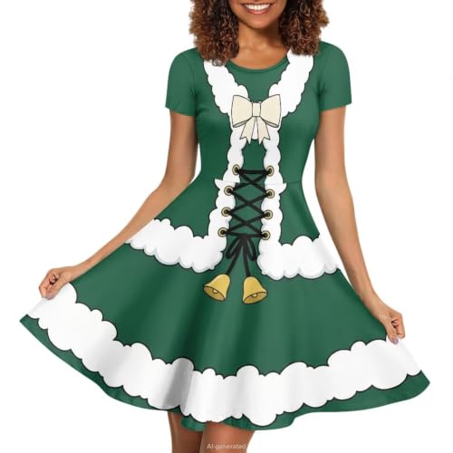 Image of POLERO Sunflower Dress for Women Floral Summer Dresses Short Sleeve Casual Sundresses Midi Dresses