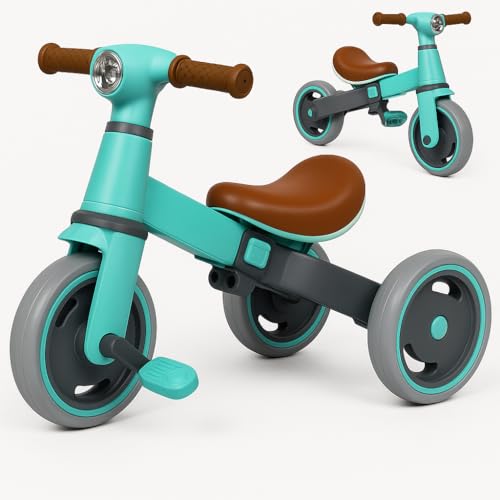 Image of 3-in-1 Toddler Tricycle & Balance Bike for Toddlers 1-3 Years, Easy-Assemble Baby Trike with Silent Wheels, Sturdy Safe Frame, Indoor & Outdoor Ride-On Bicycle for Boys & Girls (Cyan)