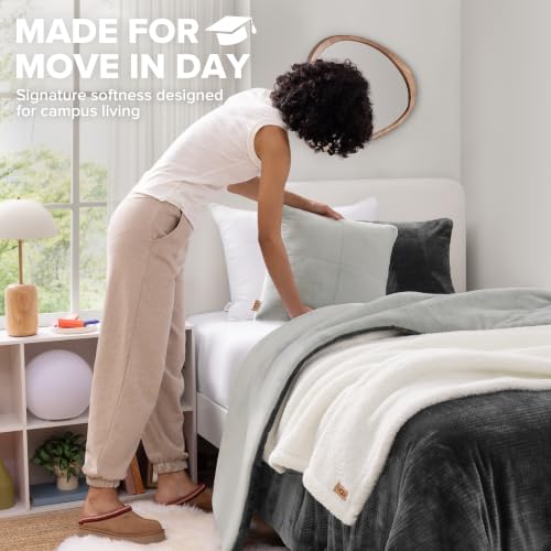 Image of UGG Remina Twin Comforter Set 4 Piece Bed in a Bag with Throw Blanket, Decorative Pillow, Sham, and Reversible Comforter Hypoallergenic Washable College Dorm Bedding, Twin XL, Charcoal Grey