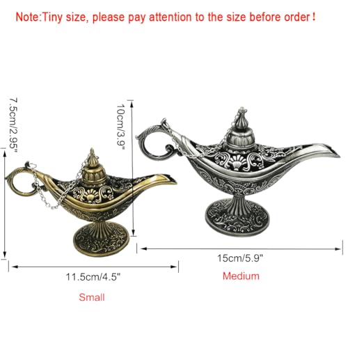 Hourwof Vintage Legend Aladdin Magic Genie Lamp - Metal Carved Wishing Light for Home Wedding Party Tabletop Decoration Delicate Gift,Small Gold