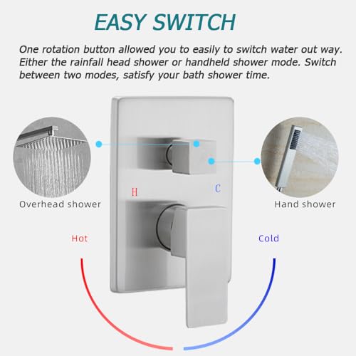 Heable Brushed Nickel Shower System Bathroom Luxury Rain Mixer Shower Combo Set Wall Mounted Rainfall Shower Head System Shower Faucet Rough-in Valve Body and Trim Kit by Heable - Image 4