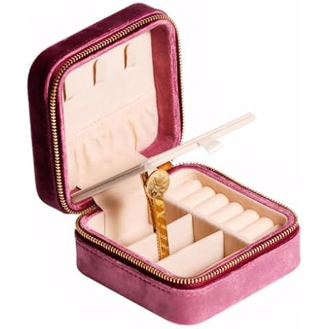 MEEJOA Velvet Jewelry Box, Small Travel Jewelry Organizer, Portable Jewelry Case for Women with Mirror, Lilac Mini Plush Travel Box Cover