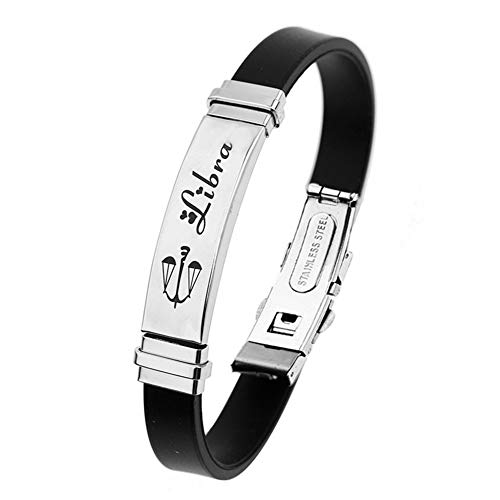 Preisvergleich Produktbild ODETOJOY 12 Konstellationen Sternzeichen Armband Damen Surferarmband Armreif Seil Sternbild Edelstahl Manschette Männer Gummi Horoskop Astrologie Armband mit Pulseras Schmuck (Waage)