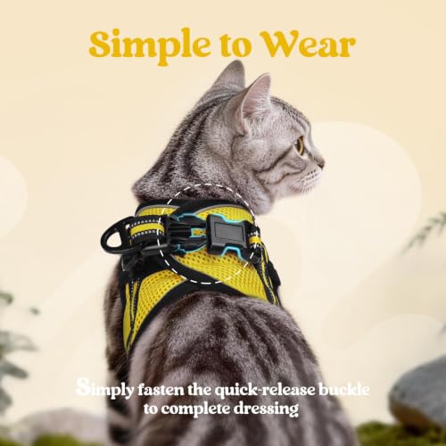 Image of rabbitgoo Cat Harness and Leash Set, Step-in Soft Vest, Bright Yellow | Escape Proof, Lightweight, Easy-on & Adjustable, Hook & Loop with Buckle, Reflective, for Kittens & Small Cats Walks, S