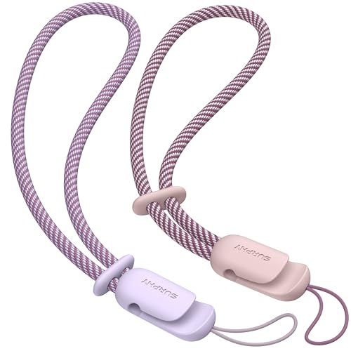 Image of SURPHY 2 Pack Phone Lanyard, Phone Wrist Strap for Case, Camera Wrist Strap | Ultra-Light 2-Color Braided Phone Strap, Cellphone Charm Strap, Anti-Lost Wrist Lanyard for Women and Men, Pink Lilac