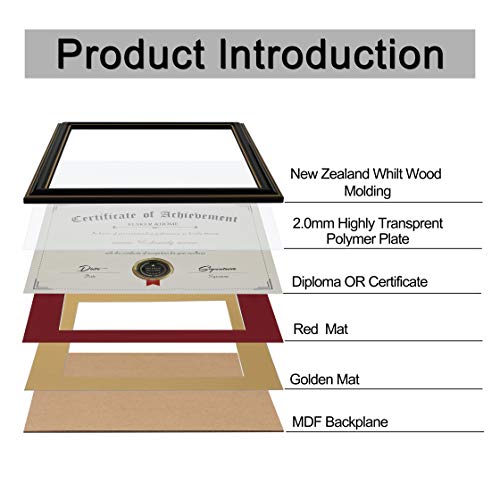 Image of ELSKER&HOME 8.5x11 Diploma Frame with Red Mat,Real Wood Black