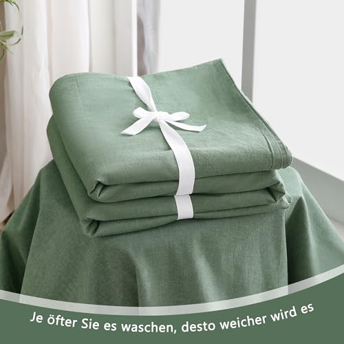 ATsense Bettwäsche 155x220 Baumwolle 2teilig, Stonewashed Bettwäsche-Sets Grün Ähnlich wie Leinen, Oeko-TEX, Hypoallergen und Atmungsaktiv… – Ansicht 8