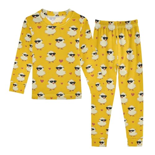 ALAZA Cute Duck Love Heart Pajamas Long Sleeve Sleepwear 2-Piece Pajama Set