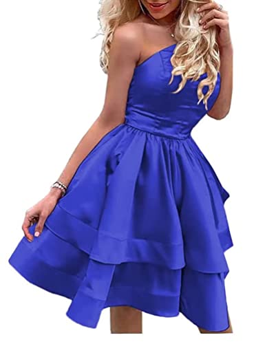 HUINI Cocktailkleid Kurz One-Shoulder Abiballkleid mit Tasche Glitzer Satin...