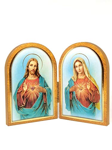 C BC Sagrado Corazón de Jesús y María Placa Plegable con Detalles Dorados