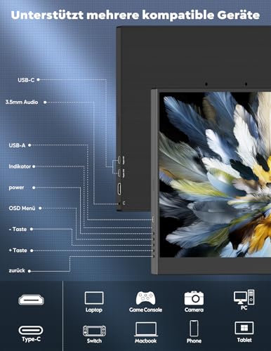 Hongo 17,3 Zoll 4K Portable Monitor Tragbarer Monitor für Laptop und PC