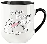 vanVerden Curved Tasse mit Spruch - Guten Morgen Hase - Liebe Partner Freund Freundin - beidseitig Bedruckt - Geschenk Idee Kaffeetasse, Tassenfarbe:Weiß/Schwarz